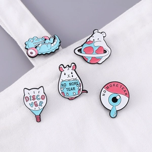 Set of five cute enamel animal pins featuring polar bear and crocodile on canvas strap