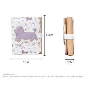 Cute puppy printed cream PU leather trifold wallet with dimensions 11cm x 9cm x 3cm