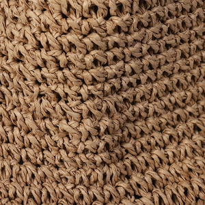 Detailed close-up of premium woven texture on a natural brown straw bucket hat