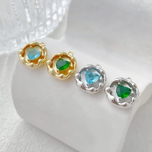 14k gold-plated heart pendants with colorful zircon inlay for DIY jewelry design