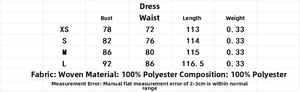 Detailed size chart for the summer floral midi dress with polyester fabric measurements