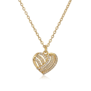 Gold-plated heart necklace with white zircon pavé setting on a classic link chain
