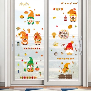 Fall Gnomes and Pumpkins static cling window stickers for autumn harvest decoration