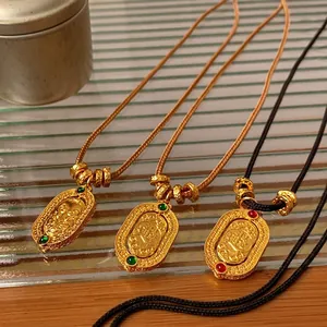 New Chinese Style Pendant Necklace Gold Plated Copper Oval Embossed Dragon Vintage Rope Chain Jewelry For Women