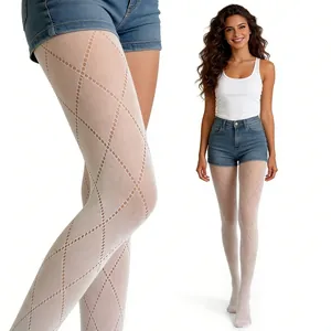 Collants Pour Femmes Avec Motif À Losanges Et Maille Ajourée En Nylon Extensible Pour Un Look À La Mode Au Quotidien