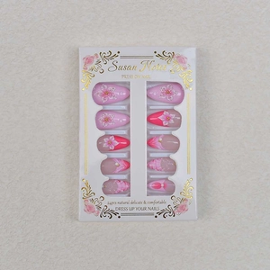 24er-Set French Press-on Nails mit 3D-Blumen, Perlen und Meerjungfrauen-Linien-Design