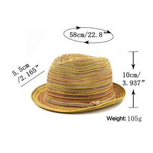 Bohemian multicolored woven straw beach sun hat for men and women with dimensions