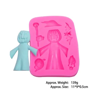 Halloween silicone mold featuring pumpkin scarecrow ghost and bat shapes for cake decor