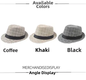Close-up of breathable straw jazz hats in coffee, khaki, and black colors with ribbons