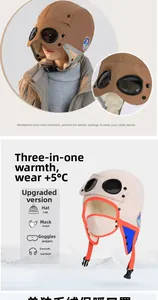 Detail of children's 3-in-1 pilot hat with integrated goggles, mask and earflaps