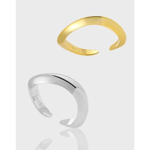 Minimalist S925 sterling silver adjustable open rings in gold and silver finishes