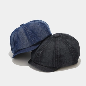 British style denim newsboy caps in navy and black wash with premium vintage texture