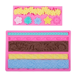 Moule en silicone rose avec bordures en relief de fleurs et perles style européen