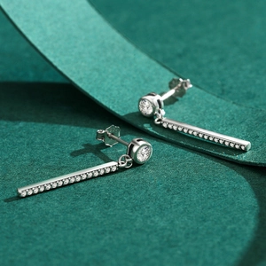 Elegant S925 sterling silver long drop earrings with shimmering zircon pave stones