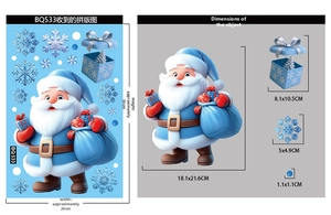 Size guide for blue Christmas stickers showing Santa and snowflakes measurements in cm