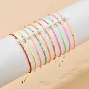 Bohemian Handmade Freshwater Pearl Bracelet Colorful Seed Beads Adjustable Woven Rope Summer Jewelry For Women