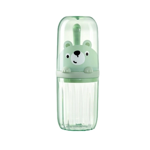 Portable light green travel toothbrush storage case with cute bear design and lanyard