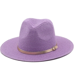 Straw Fedora Hat Wide Brim Summer Beach Sun Protection Paper Woven Jazz Cap With PU Leather Belt Gold Metal Buckle