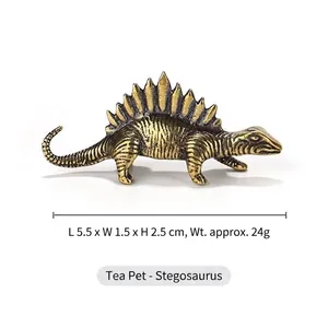 Antique brass Dimetrodon dinosaur figurine for desk decor, vintage metal tea pet sculpture