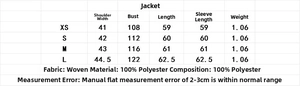 Detailed size guide table for women faux fur jacket with measurements in centimeters