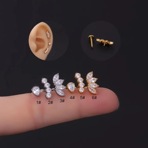 Internally Threaded Labret Lip Ring G23 Titanium Zircon Waterdrop Flat Back Cartilage Ear Stud Piercing Body Jewelry