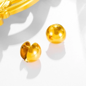 Polished gold sphere C-shaped stainless steel hoop earrings for women in minimalist style