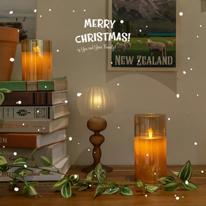 Christmas LED flameless candles with amber glass and warm yellow flame for home decor