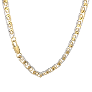 Two-tone stainless steel paperclip chain necklace with interlocking links and lobster clasp