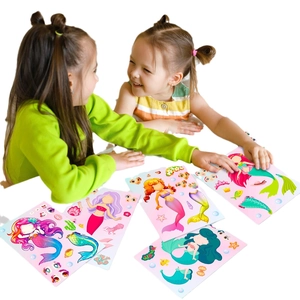 Children playing with mermaid dress-up stickers DIY cartoon princess puzzle set