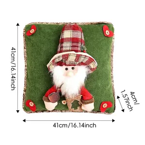 Christmas Santa throw pillow case in green felt with dimensions 41x41x4cm shown from top