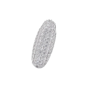 Macro shot of silver oval pendant featuring micro-pave setting with clear zircons