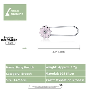 Detailed view of pink daisy flower 925 silver charm with size specs 3.4x1.1cm