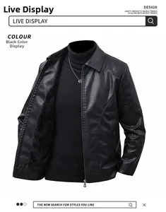 Détail d'une veste en cuir noir avec col à revers et doublure en fausse fourrure