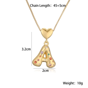 Detailed dimensions of 18K gold plated letter A pendant with colorful crystals