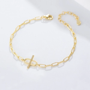 925 Sterling Silver Bracelet For Women With Micro Pave Cubic Zirconia Oval Link Paperclip Chain Dainty Minimalist Jewelry