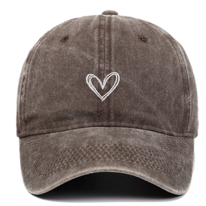Vintage Washed Cotton Baseball Cap With Heart Embroidery Retro Soft Top Adjustable Outdoor Sport Hat