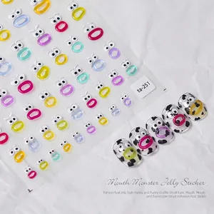 Cute cartoon mouth monster nail stickers with 3D jelly texture for DIY nail art design