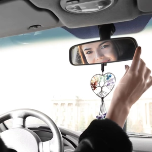 Pendentif cœur arbre de vie fait main pour voiture avec pierres de cristal colorées