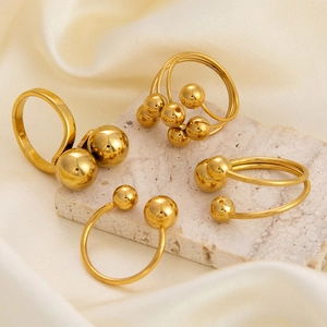 18K Gold Plated Stainless Steel Open Ring Minimalist Geometric Spherical Beads Adjustable Ring Jewelry For Women