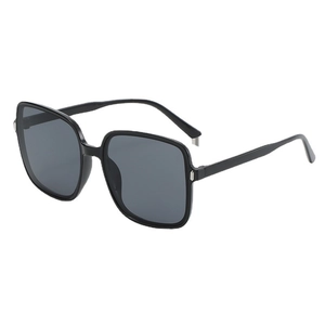 Classic square black sunglasses with thick frames and silver rivet accents for women
