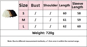 Size chart for stand collar belted coat including lengths for S, M, and L sizes