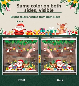 Double-sided Christmas window stickers featuring Santa, reindeer, and snowman designs
