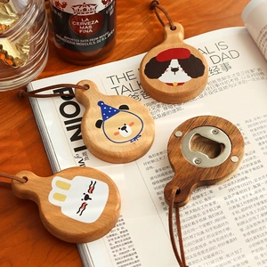 Décapsuleur En Bois Aimant De Réfrigérateur Dessin Animé Animal Bois De Hêtre Portable Ouvre-bouteille Avec Lanière En Cuir