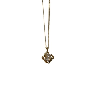 Minimalist 18k gold plated necklace featuring a hollow square zircon pendant on flat chain