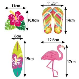 Tropical Hawaiian party banners featuring pink flamingos, hibiscus flowers and surfboards