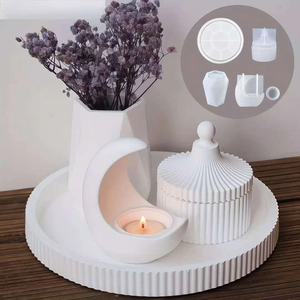 Silicone resin molds for DIY moon candle holder, striped jar, tray and flower vase set
