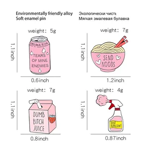 Size chart showing creative pink enamel pins dimensions in inches and weights in grams