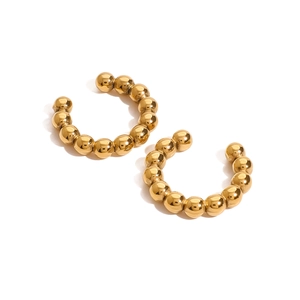 Minimalist 18k gold plated stainless steel geometric beaded C-shaped cuff earrings