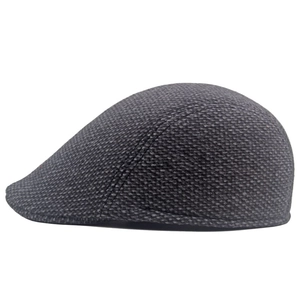 Winter vintage dark grey flat cap in thick wool blend fabric for men from a side view