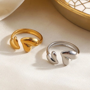 Stainless Steel Heart Ring Adjustable Open Design Fashion Jewelry For Women Elegant Polished Style